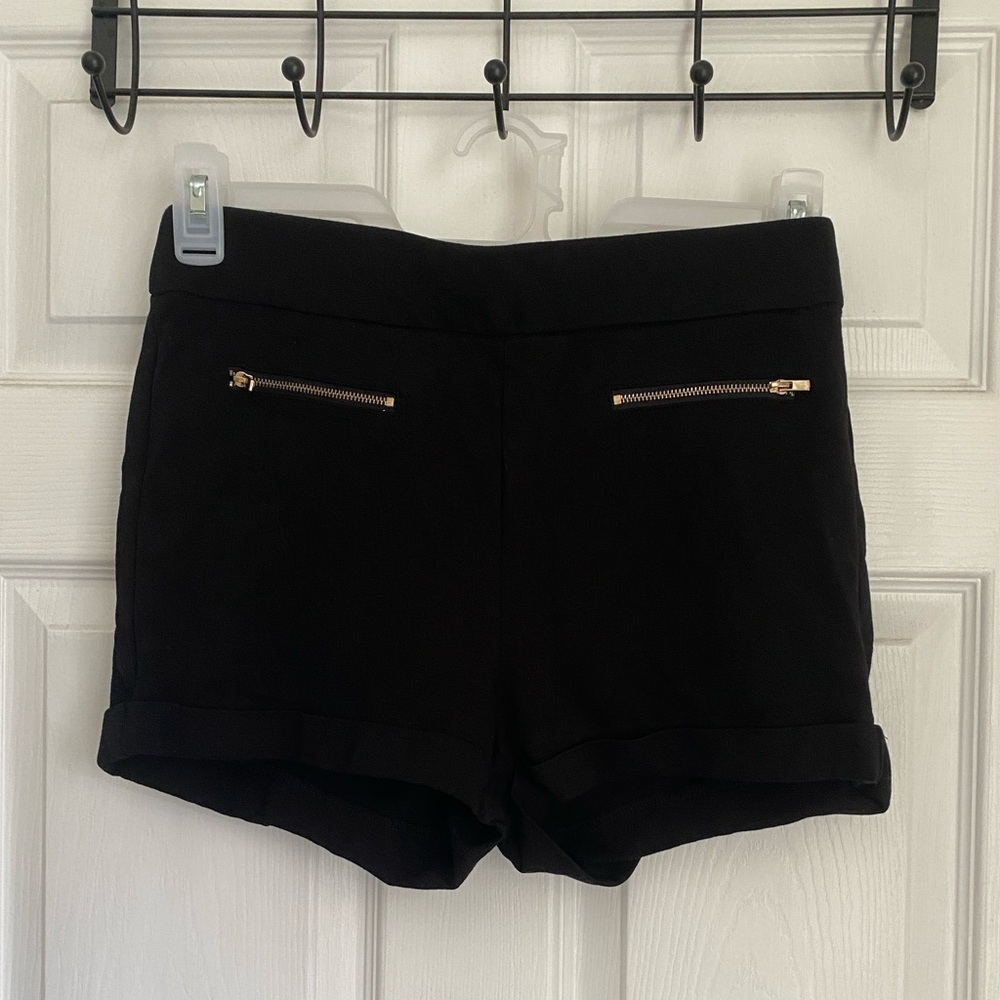 Ci Sono Black High Waist Shorts with Gold Zippers